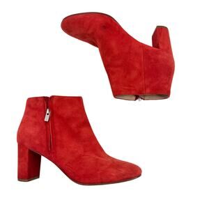 Loeffler Randall Greer Suede Ankle Bootie block heel Rare Red side zip size 8